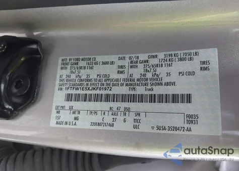 2018 Ford F-150 Xlt из США, поврежденный, VIN 1FTFW1E5XJKF01972